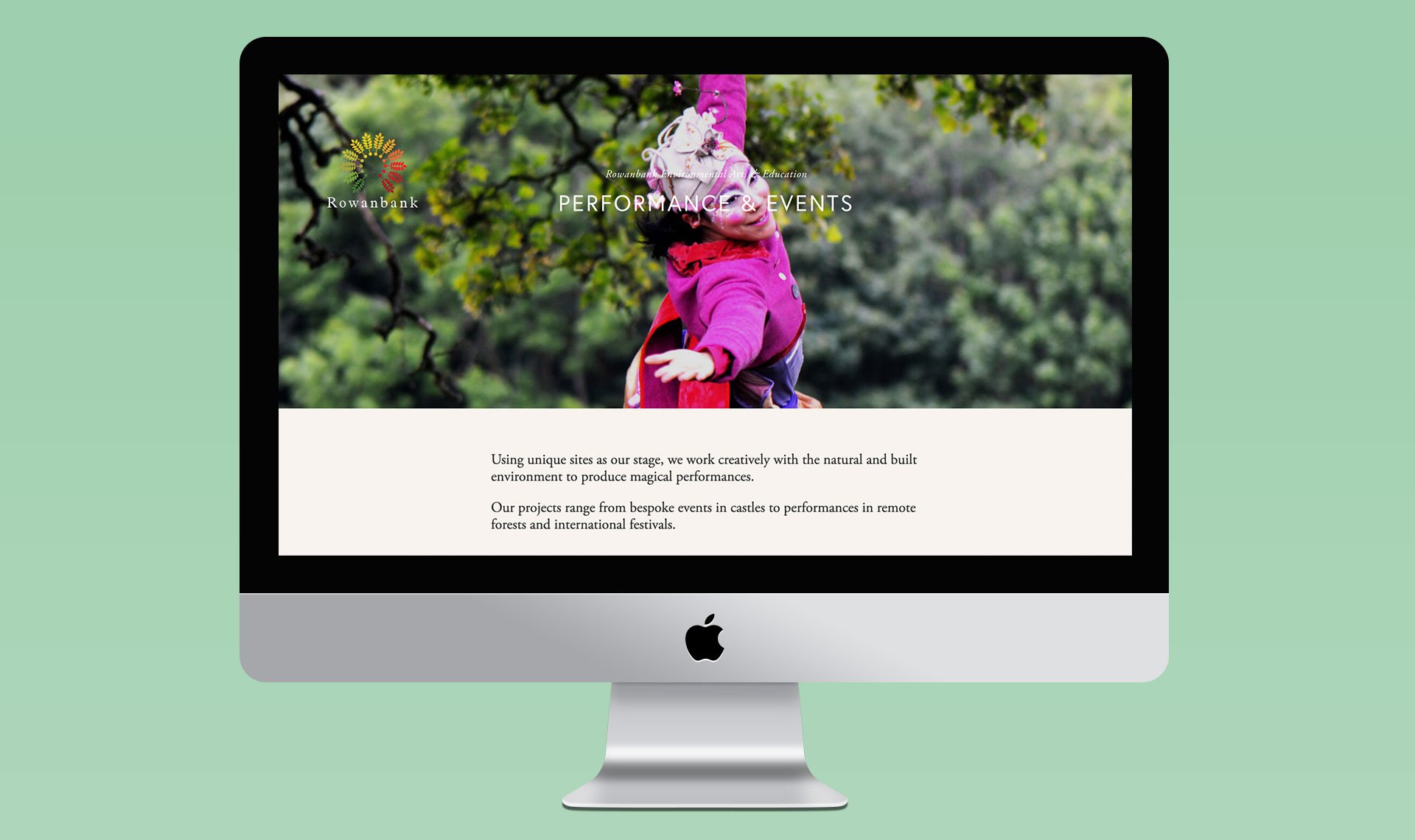 Rowanbank Environmental Arts Web design Image on an iMac Screen