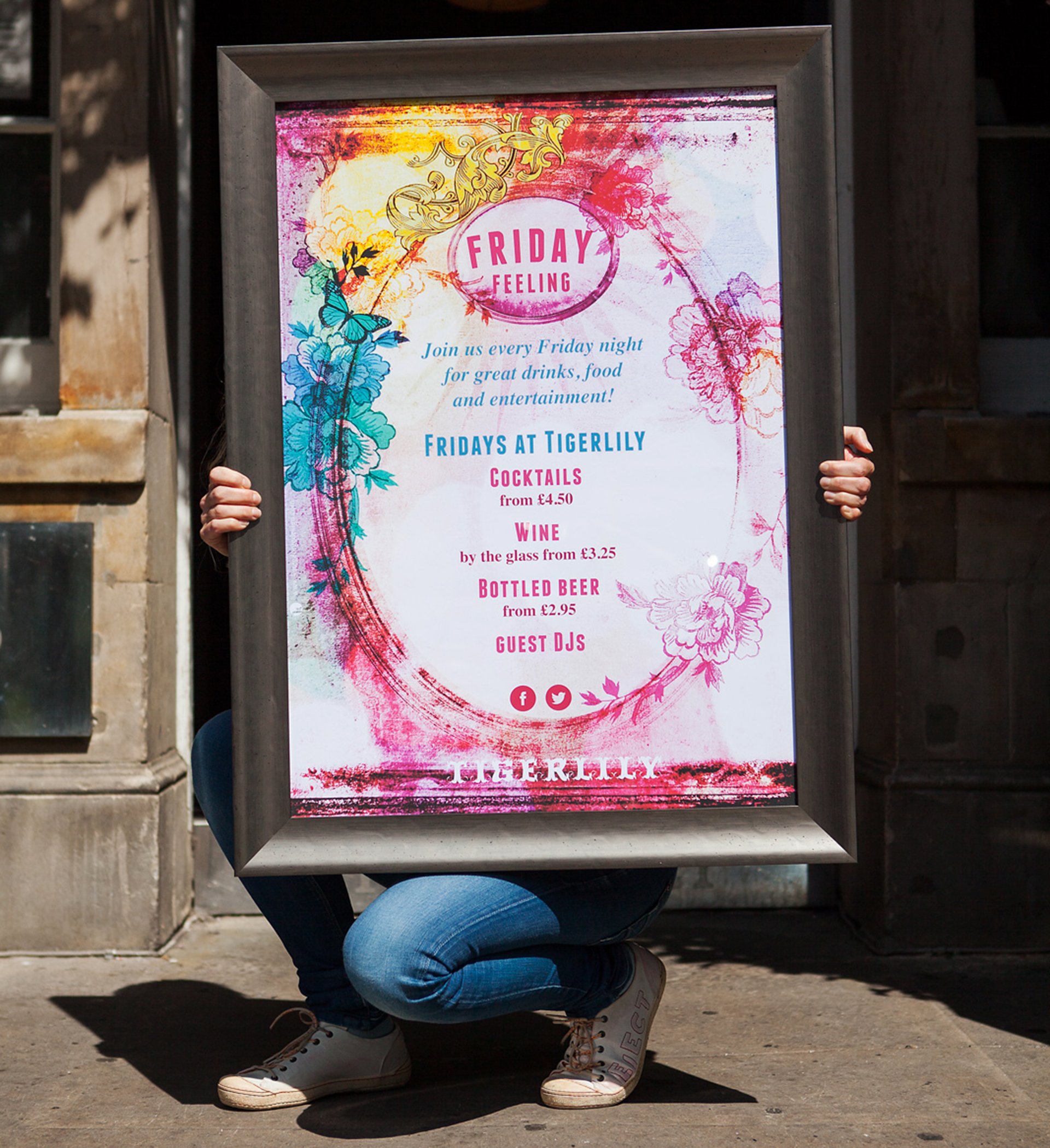Poster for Tigerlily Edinburgh's 'Friday Feeling' showing cocktail offers and drinks deals