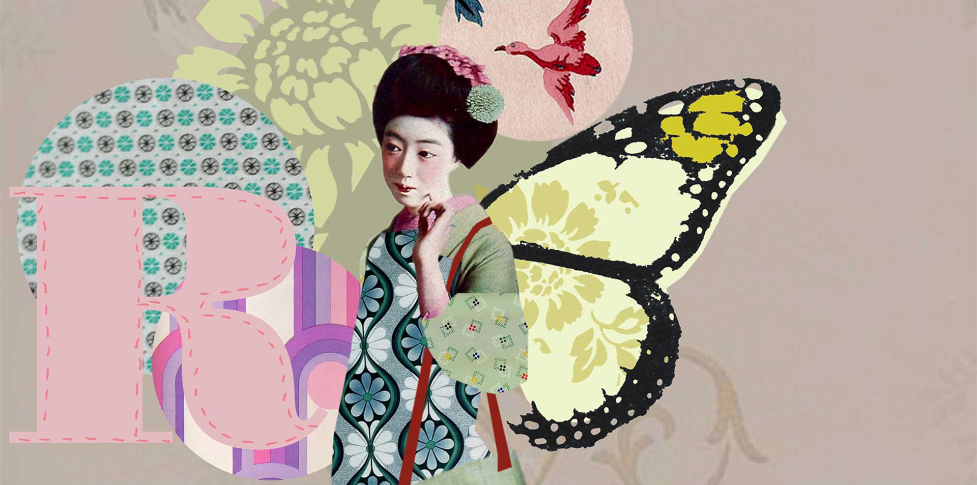 animated character of Geisha Girl with butterfly wings